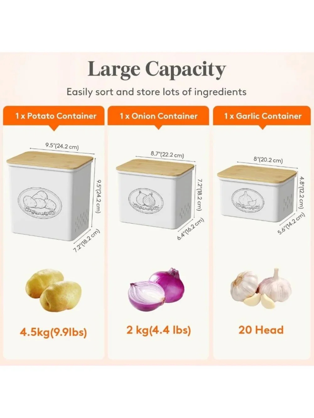 Set of 3 White Plastic Storage Bins for Potatoes & Onions - Kitchen Organization